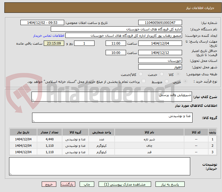 تصویر کوچک آگهی شیروپایی وقند پرسنل