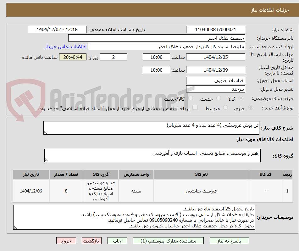 تصویر کوچک آگهی تن پوش عروسکی (4 عدد مدد و 4 عدد مهربان) 