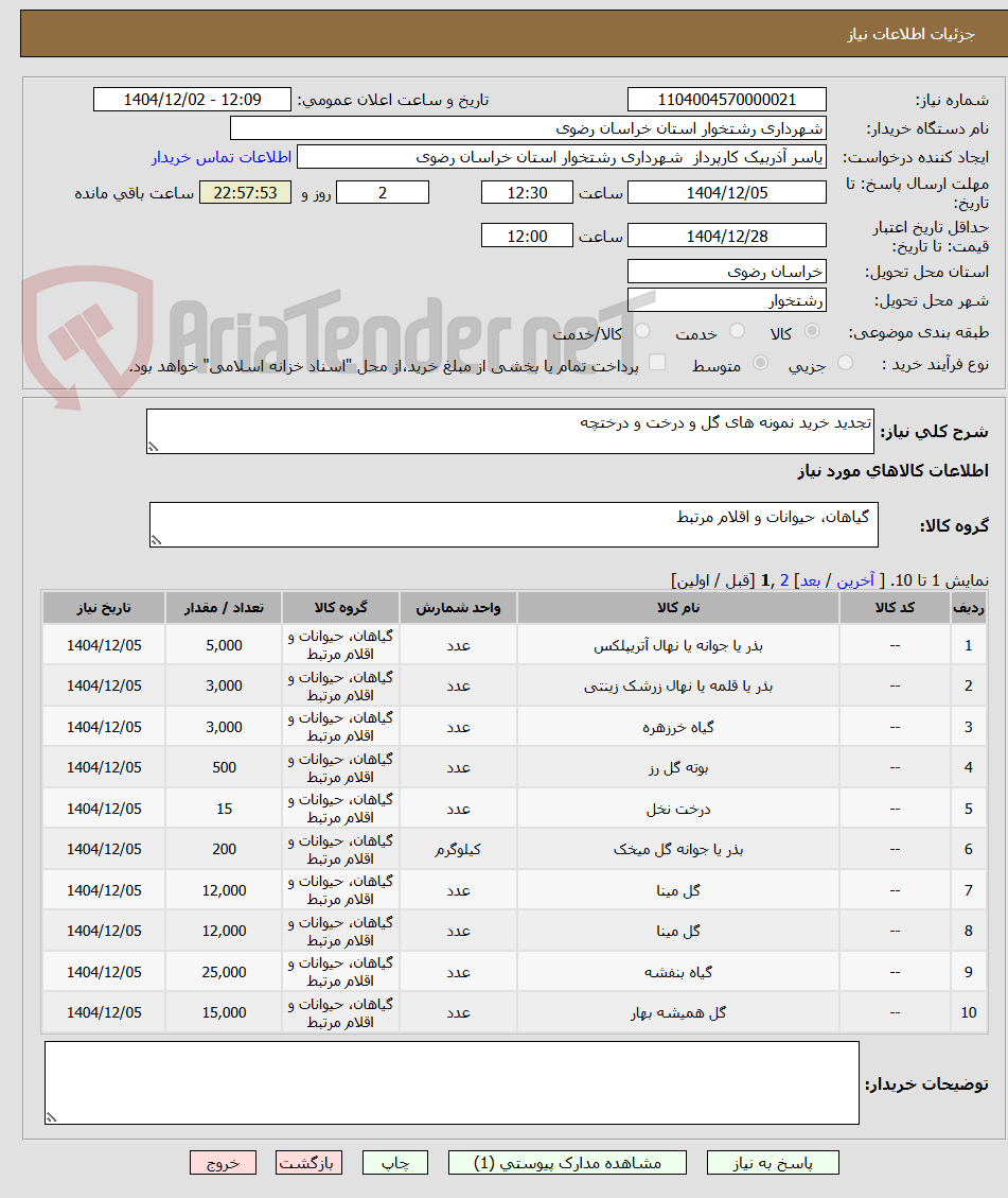 تصویر کوچک آگهی تجدید خرید نمونه های گل و درخت و درختچه 