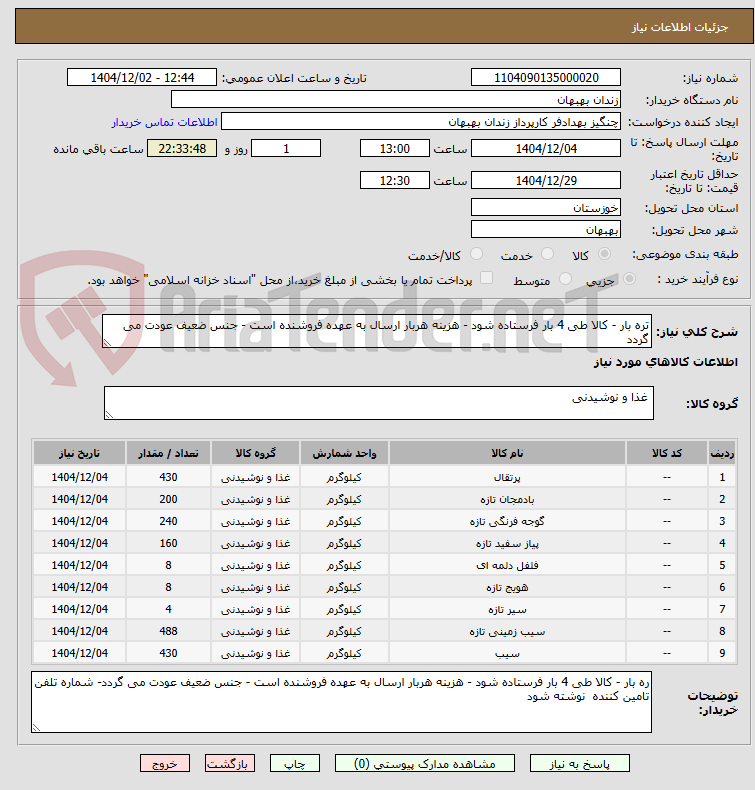 تصویر کوچک آگهی تره بار - کالا طی 4 بار فرستاده شود - هزینه هربار ارسال به عهده فروشنده است - جنس ضعیف عودت می گردد 