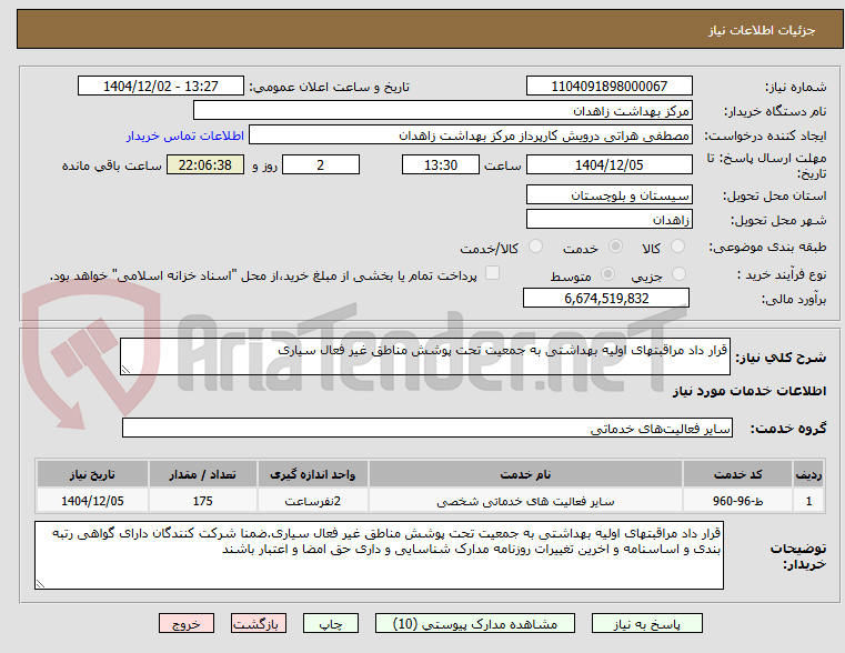 تصویر کوچک آگهی قرار داد مراقبتهای اولیه بهداشتی به جمعیت تحت پوشش مناطق غیر فعال سیاری