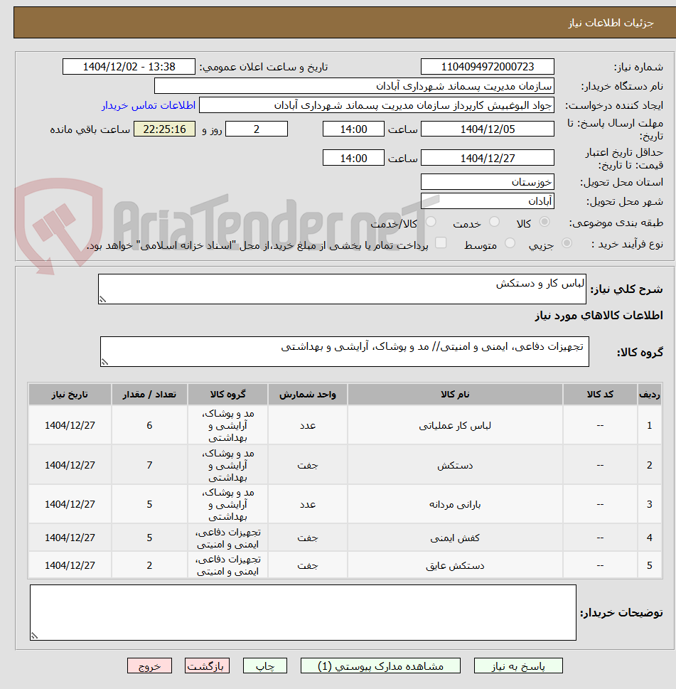 تصویر کوچک آگهی لباس کار و دستکش 