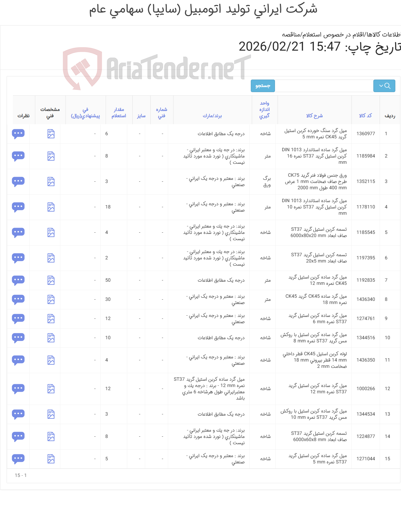 تصویر کوچک آگهی انواع اقلام آهن آلات ( میل گرد، لوله، تسمه ، ورق و ... )
