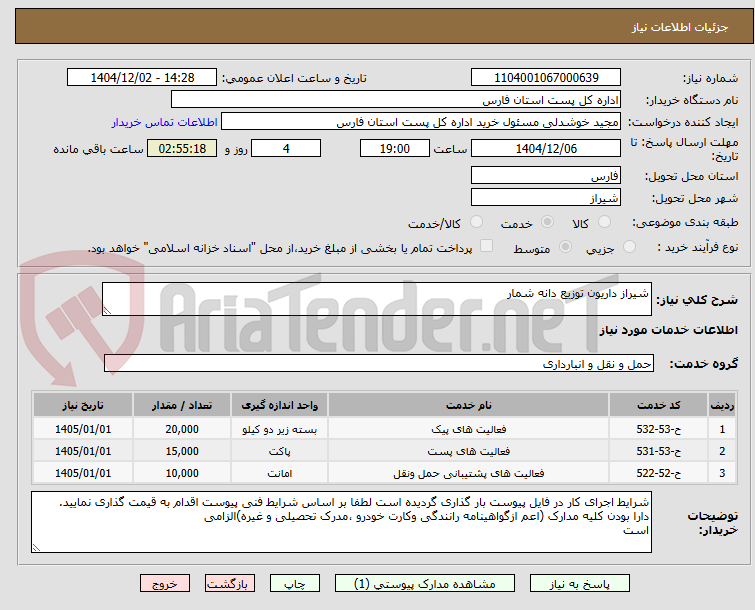 تصویر کوچک آگهی شیراز داریون توزیع دانه شمار 