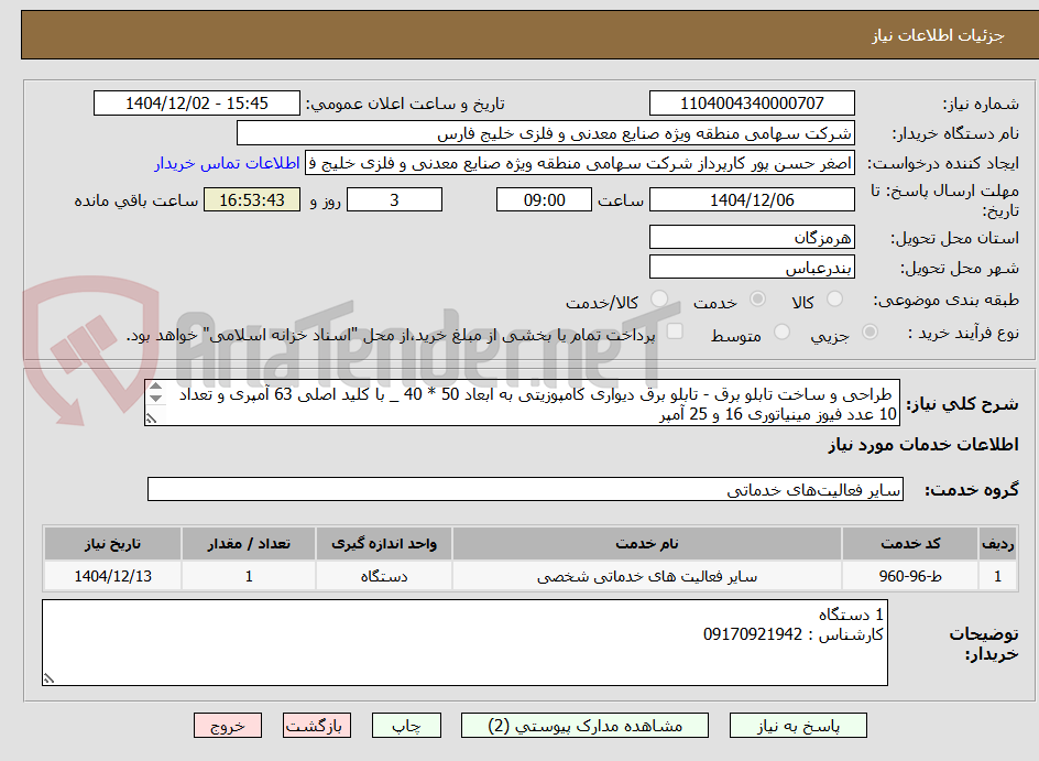 طراحی و ساخت تابلو برق - تابلو برق دیواری کامپوزیتی به ابعاد 50 * 40 _ با کلید اصلی 63 آمپری و تعداد 10 عدد فیوز مینیاتوری 16 و 25 آمپر