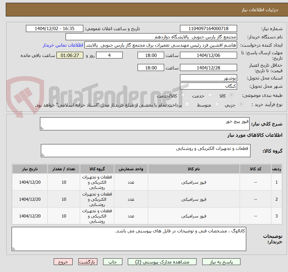 تصویر کوچک آگهی فیوز پیچ خور 