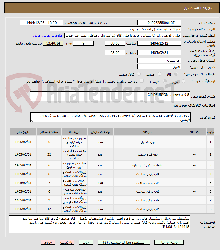 تصویر کوچک آگهی 8 قلم قطعات  CLYDEUNION