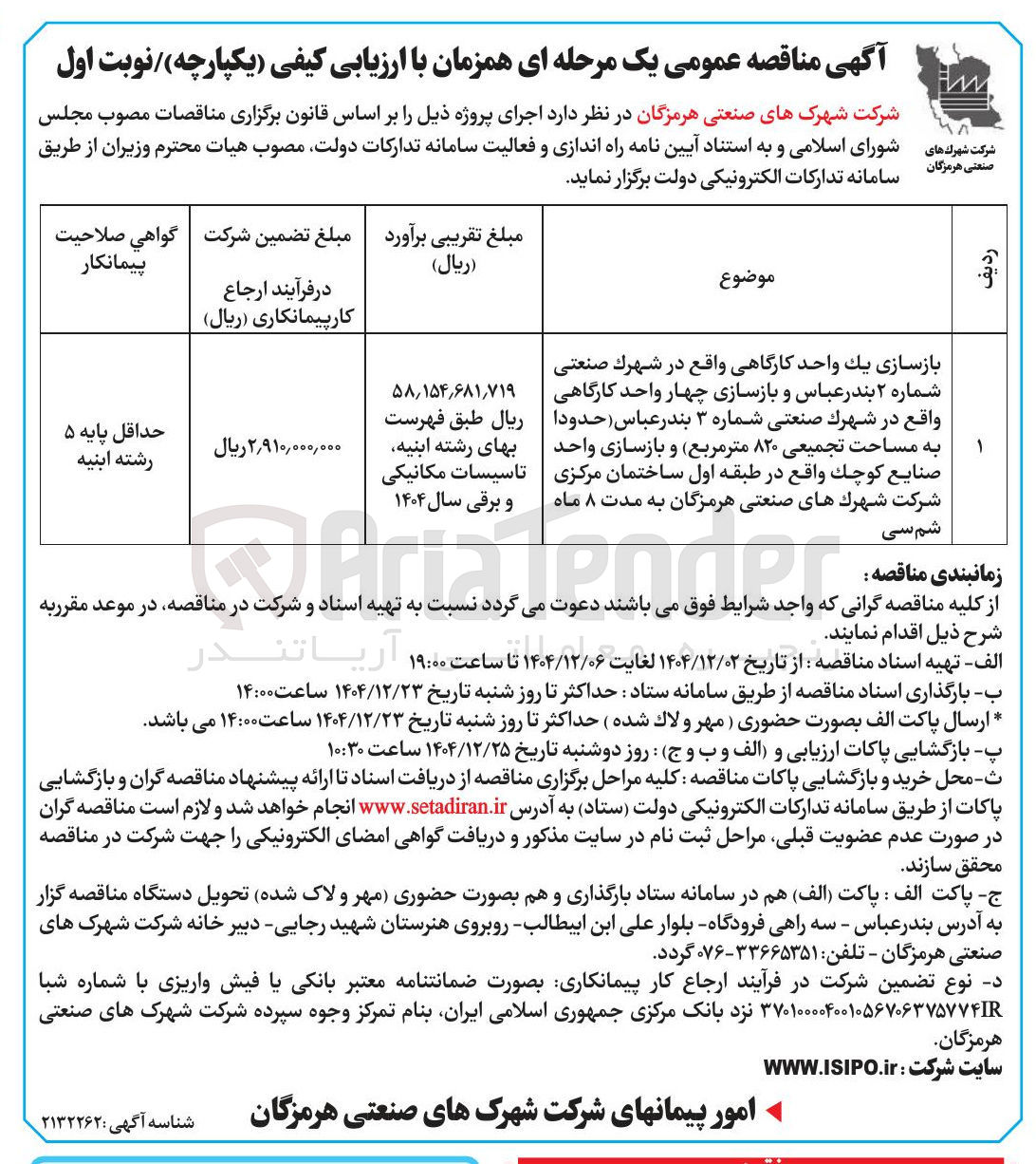 تصویر کوچک آگهی بازسازی یک واحد کارگاهی