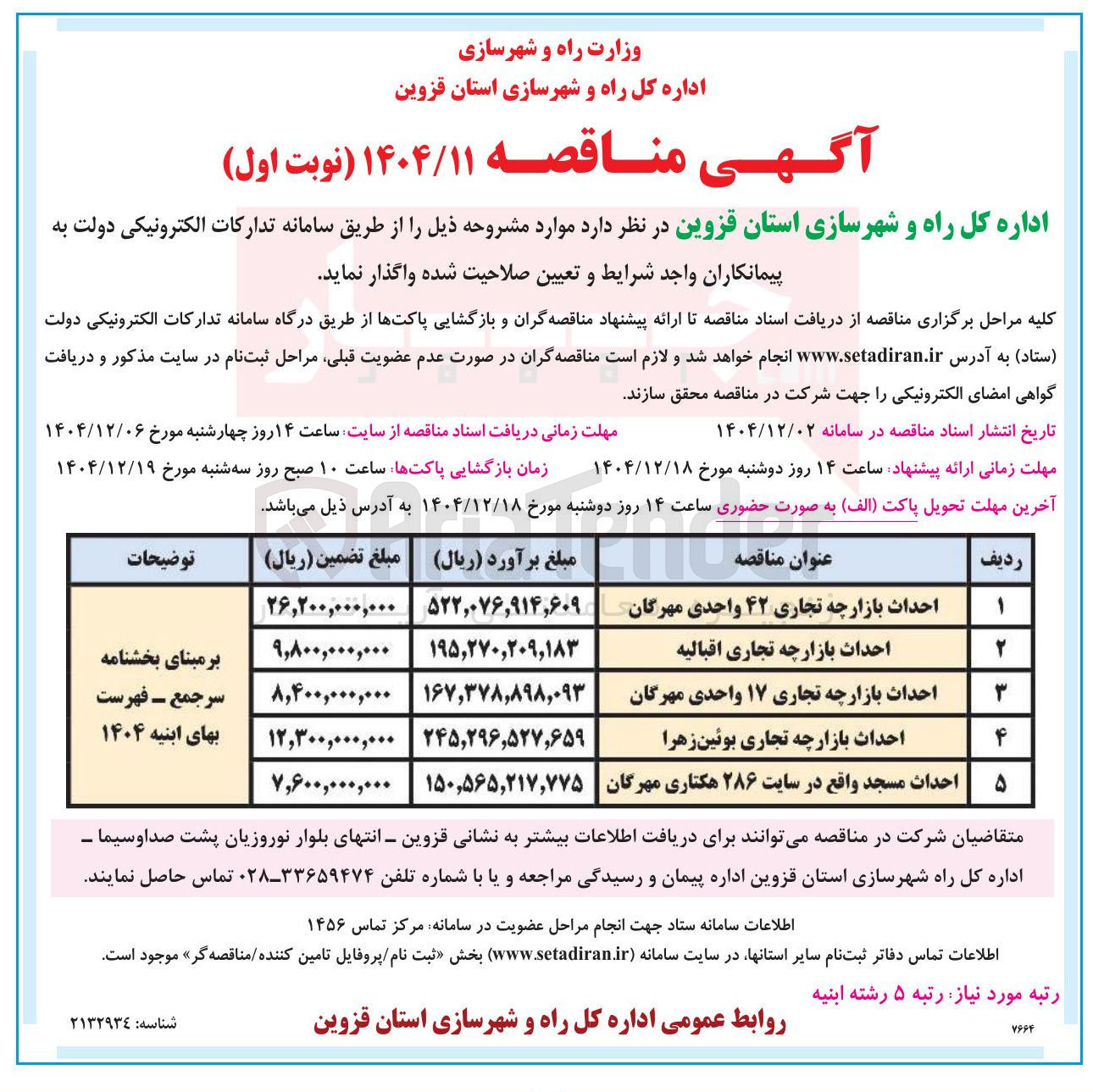 تصویر کوچک آگهی احداث بازارچه تجاری ۱۷ واحدی مهرگان 
