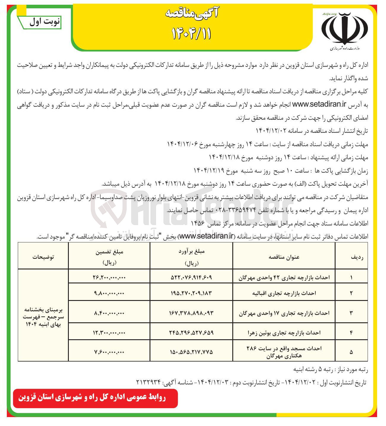 تصویر کوچک آگهی احداث بازارچه تجاری ۱۷ واحدی