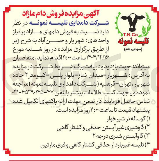 تصویر کوچک آگهی ۳ ( ) گاو آبستن شیری درجه ۲ 
