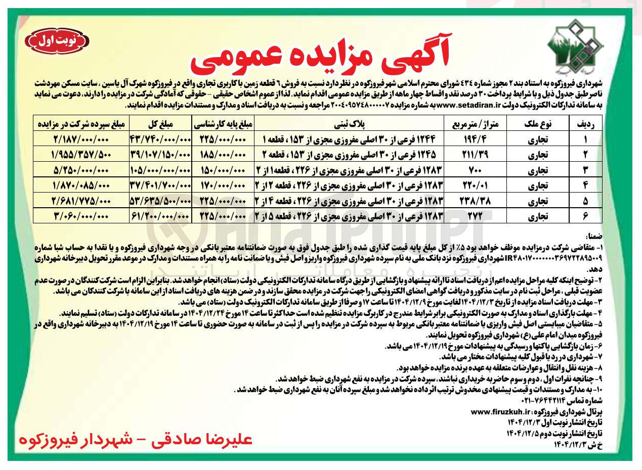تصویر کوچک آگهی فروش ۶ قطعه زمین با کاربری تجاری