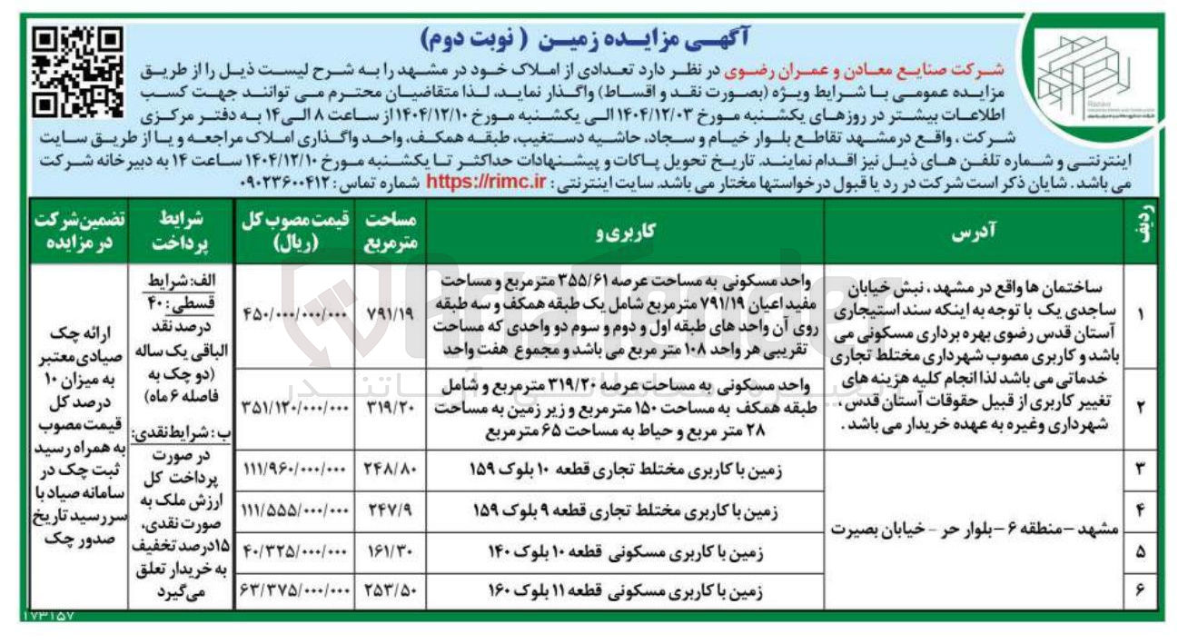 تصویر کوچک آگهی فروش تعدادی از املاک