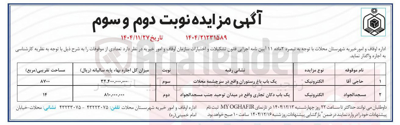 تصویر کوچک آگهی اجاره یک باب دکان تجاری