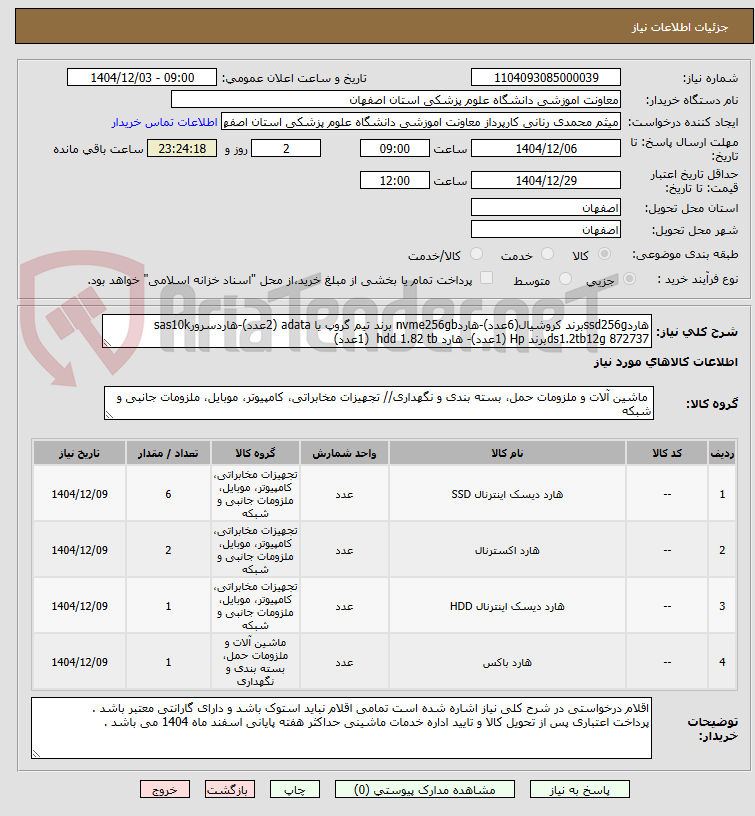 تصویر کوچک آگهی هاردssd256gبرند کروشیال(6عدد)-هاردnvme256gb برند تیم گروپ یا adata (2عدد)-هاردسرورsas10k ds1.2tb12g 872737برند Hp (1عدد)- هارد hdd 1.82 tb  (1عدد)