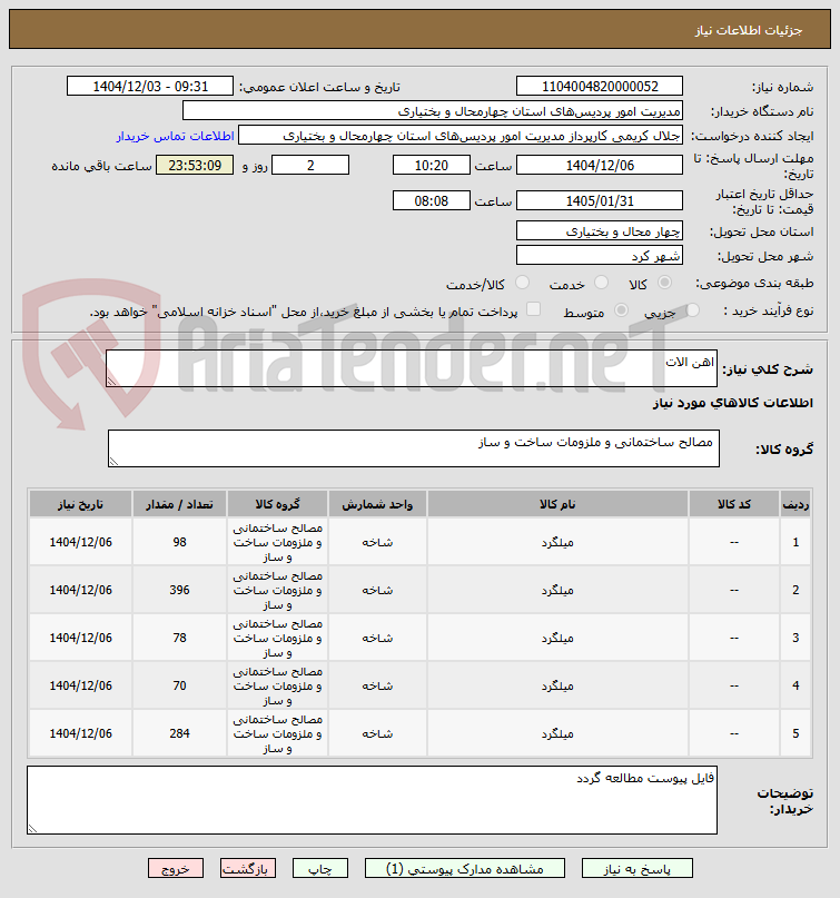 تصویر کوچک آگهی اهن الات