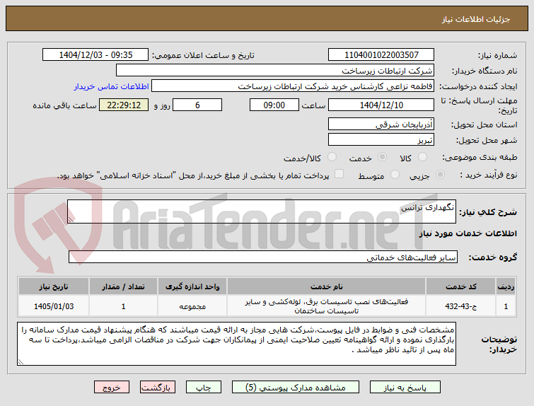 تصویر کوچک آگهی نگهداری ترانس