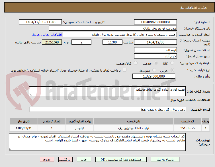 تصویر کوچک آگهی نصب لوازم اندازه گیری نقاط مختلف