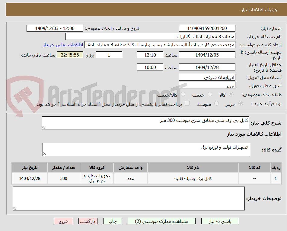 تصویر کوچک آگهی کابل پی وی سی مطابق شرح پیوست 300 متر