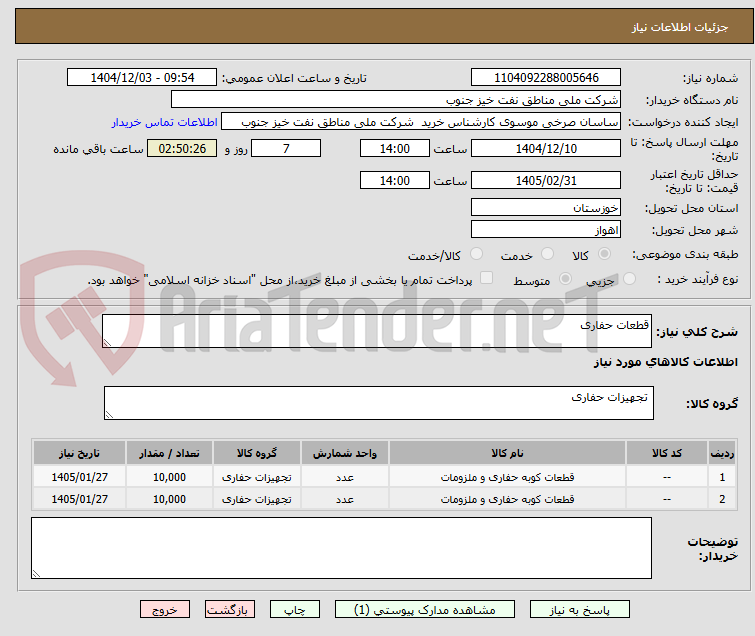 تصویر کوچک آگهی قطعات حفاری