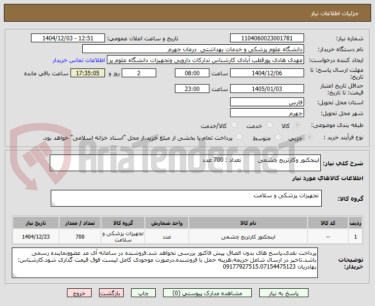 تصویر کوچک آگهی اینجکتور وکارتریج چشمی تعداد : 700 عدد