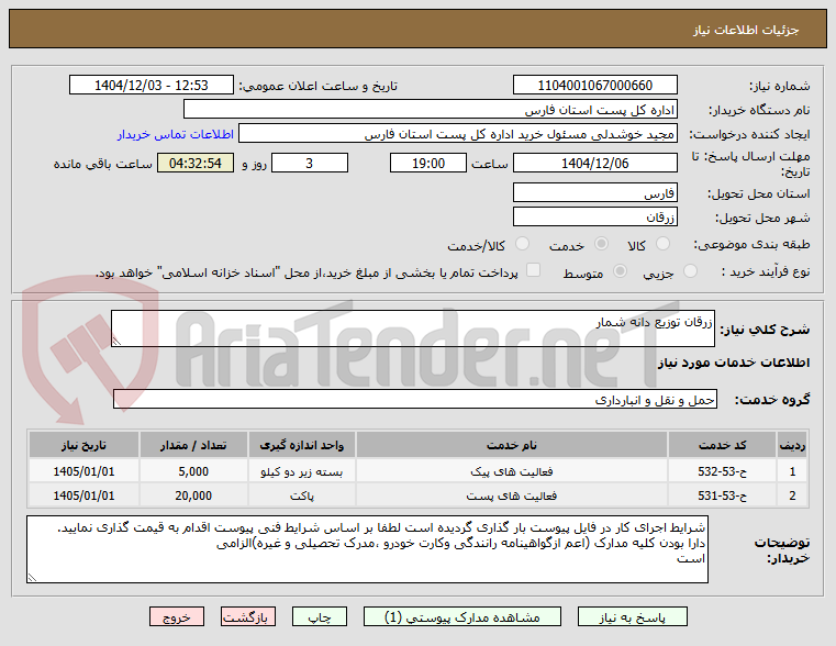 تصویر کوچک آگهی زرقان توزیع دانه شمار