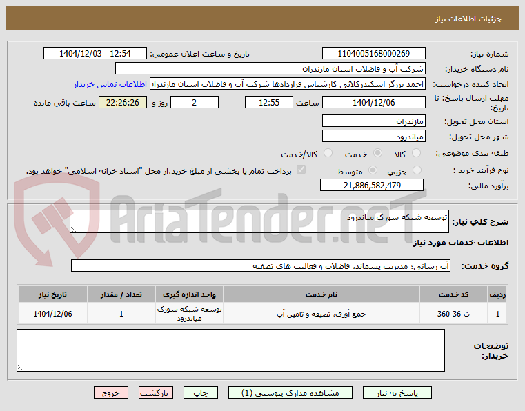 تصویر کوچک آگهی توسعه شبکه سورک میاندرود