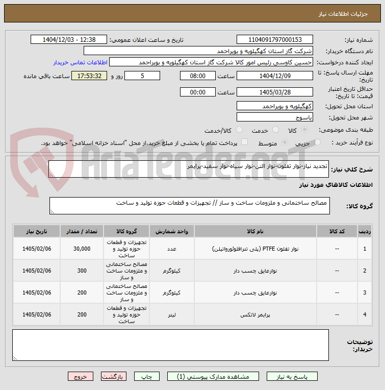 تصویر کوچک آگهی تجدید نیاز-نوار تفلون-نوار التن-نوار سیاه-نوار سفید-پرایمر