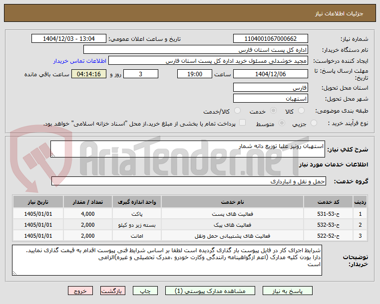 تصویر کوچک آگهی استهبان رونیز علیا توزیع دانه شمار