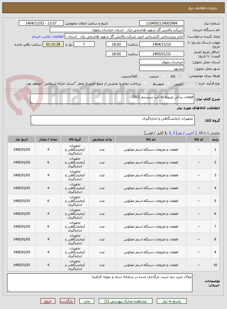 تصویر کوچک آگهی قطعات یدکی مربوط به کپ سیستم (RO)