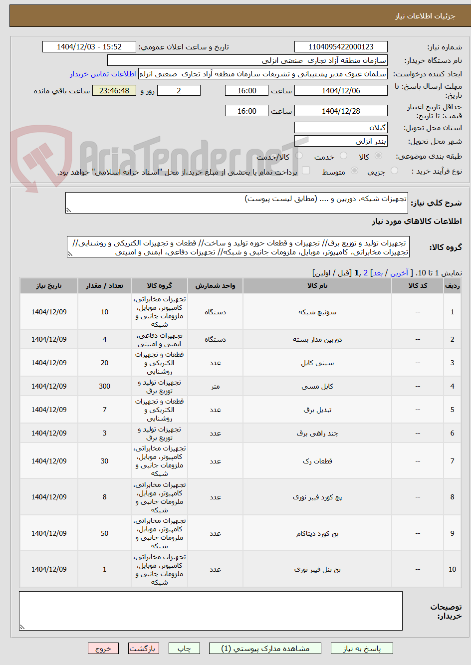 تصویر کوچک آگهی تجهیزات شیکه، دوربین و .... (مطابق لیست پیوست)