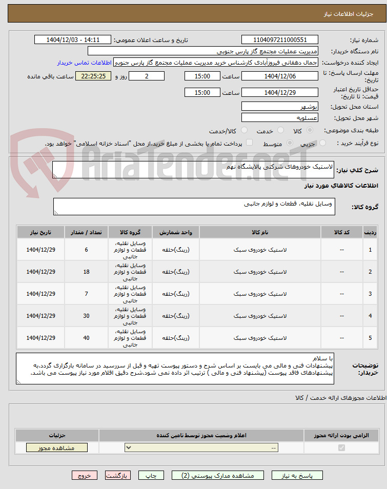 تصویر کوچک آگهی لاستیک خودروهای شرکتی پالایشگاه نهم 