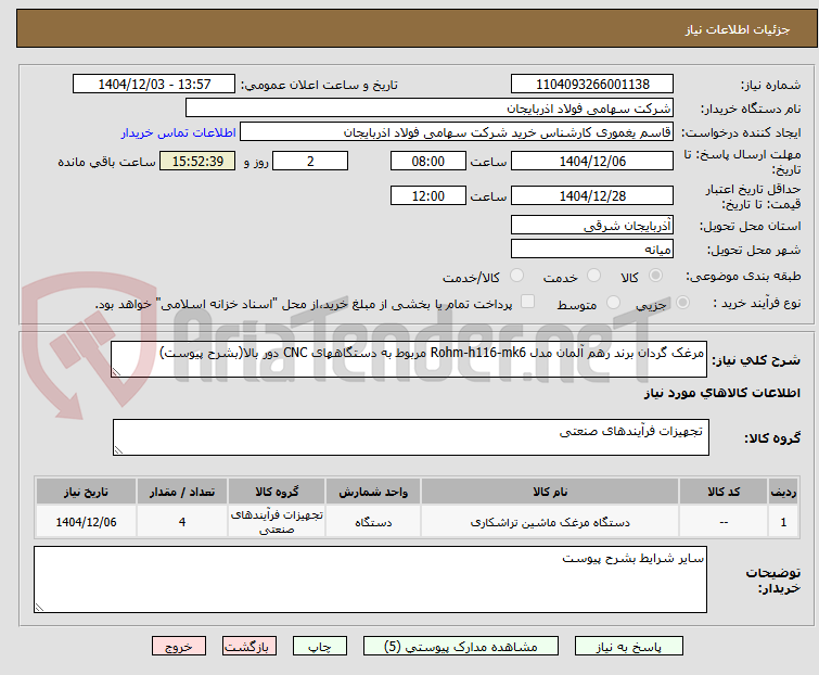 تصویر کوچک آگهی مرغک گردان برند رهم آلمان مدل Rohm-h116-mk6 مربوط به دستگاههای CNC دور بالا(بشرح پیوست)