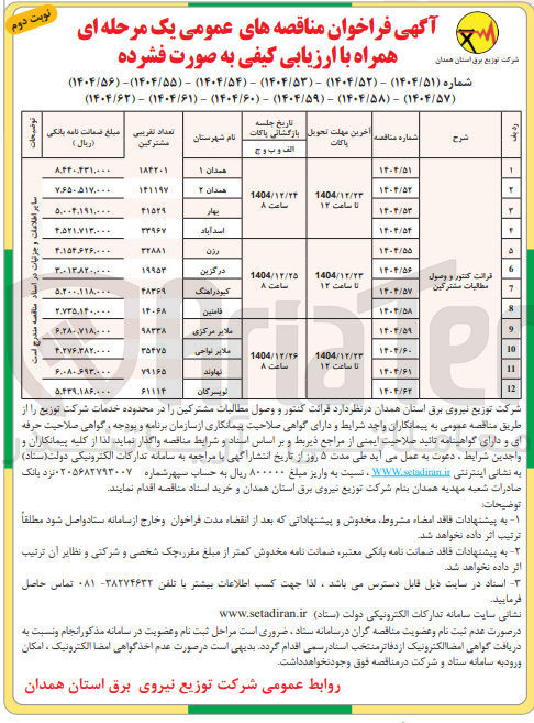 تصویر کوچک آگهی قرائت کنتور و وصول مطالبات مشترکین 