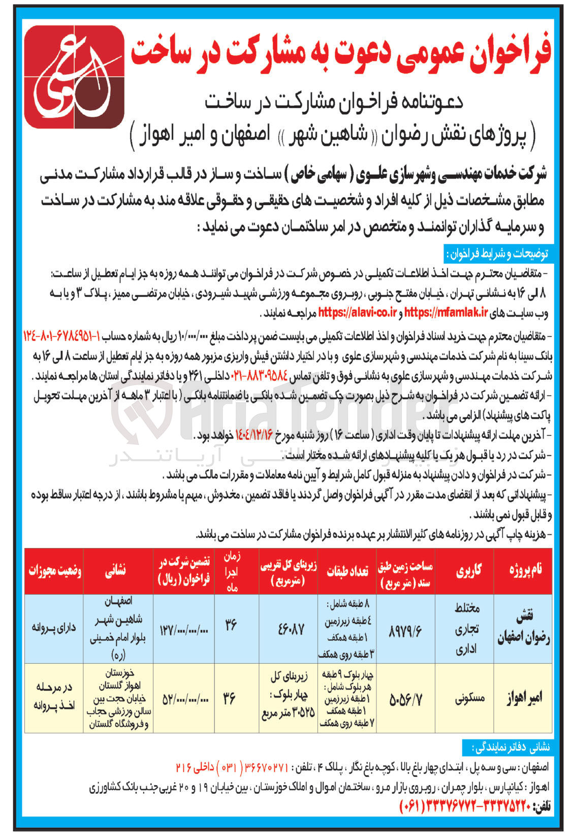 تصویر کوچک آگهی مشارکت در ساخت پروژه مختلط تجاری اداری