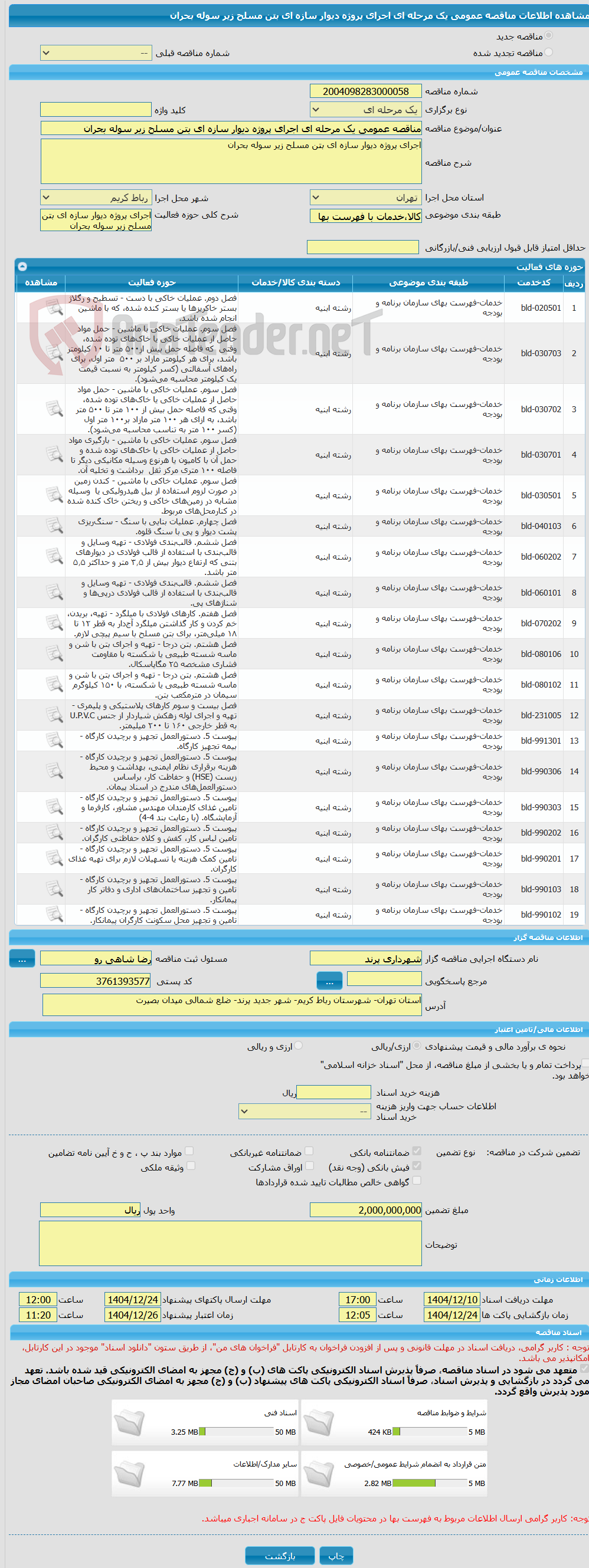 تصویر کوچک آگهی مناقصه عمومی یک مرحله ای اجرای پروژه دیوار سازه ای بتن مسلح زیر سوله بحران 