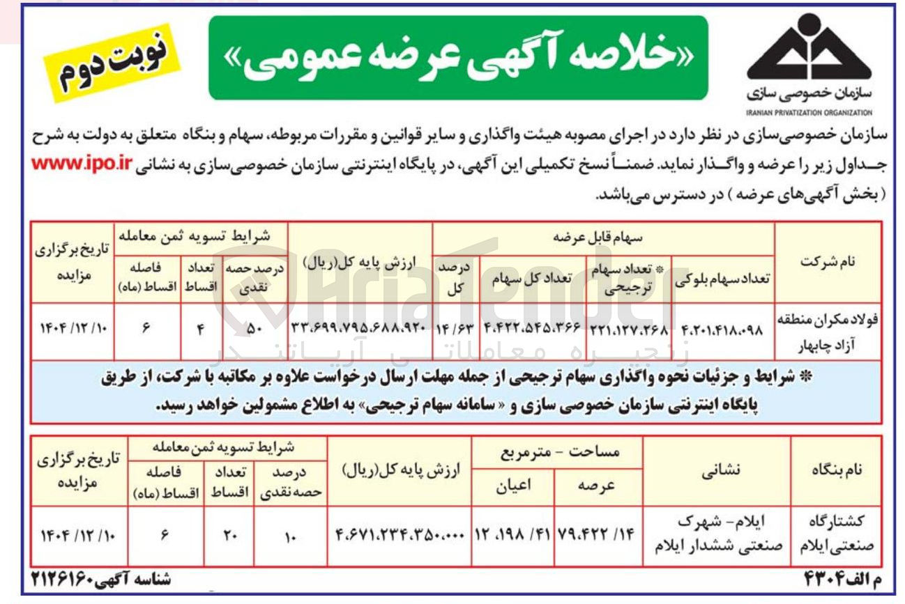 تصویر کوچک آگهی واگذاری کشتارگاه صنعتی