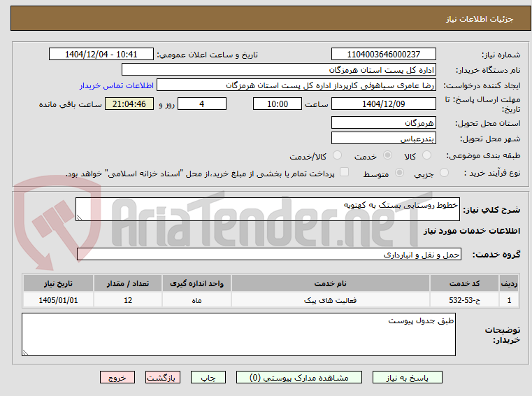 تصویر کوچک آگهی خطوط روستایی بستک به کهتویه 