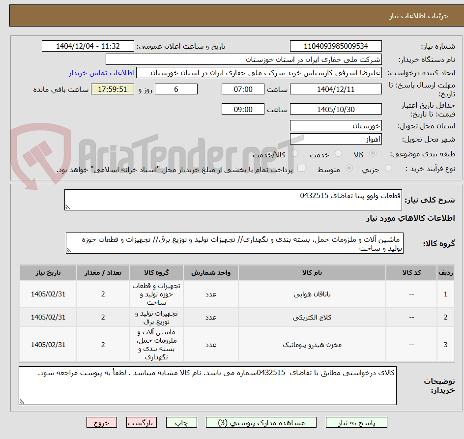 تصویر کوچک آگهی قطعات ولوو پنتا تقاضای 0432515