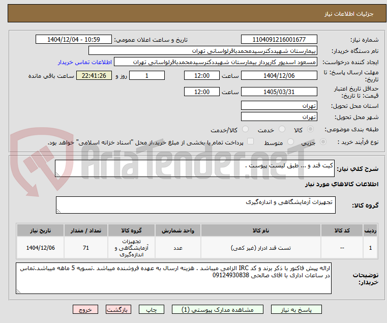 تصویر کوچک آگهی کیت قند و ... طبق لیست پیوست .