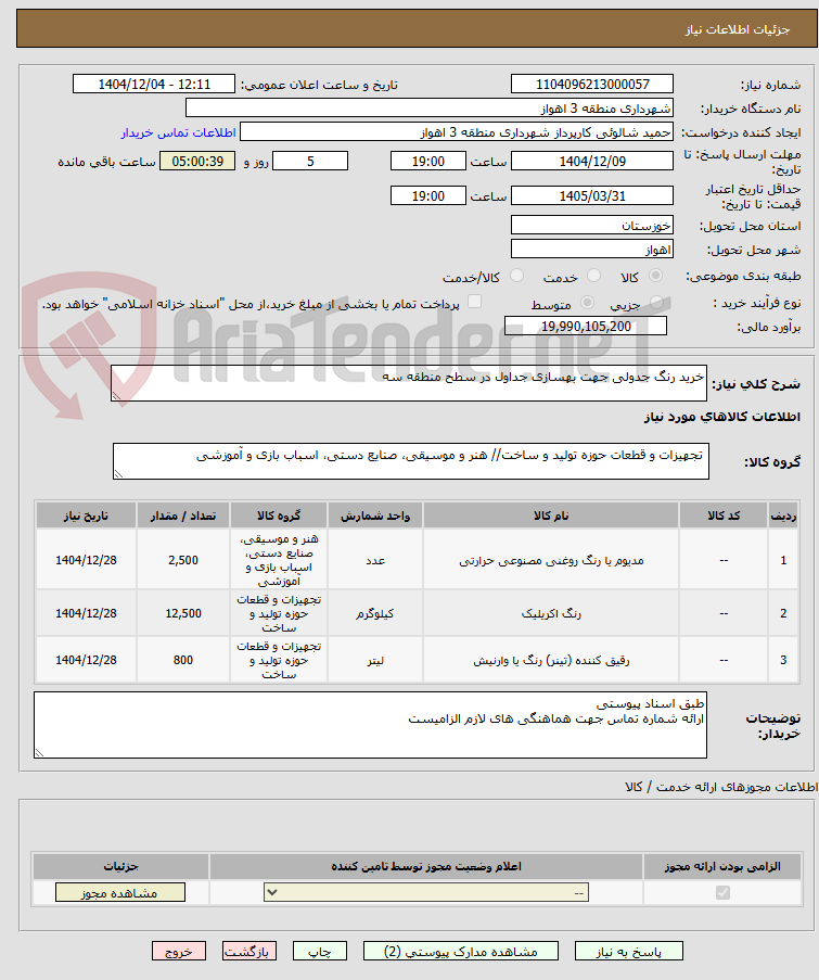 تصویر کوچک آگهی خرید رنگ جدولی جهت بهسازی جداول در سطح منطقه سه 