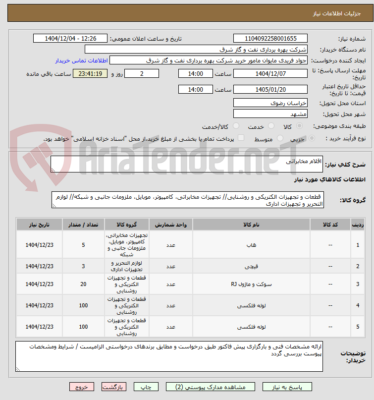 تصویر کوچک آگهی اقلام مخابراتی