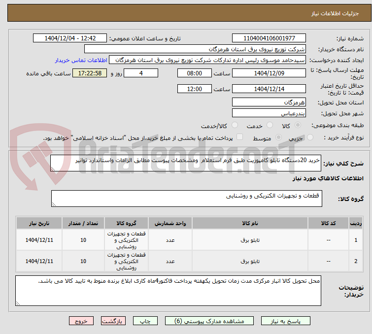تصویر کوچک آگهی خرید 20دستگاه تابلو کامپوزیت طبق فرم استعلام ومشخصات پیوست مطابق الزامات واستاندارد توانیر
