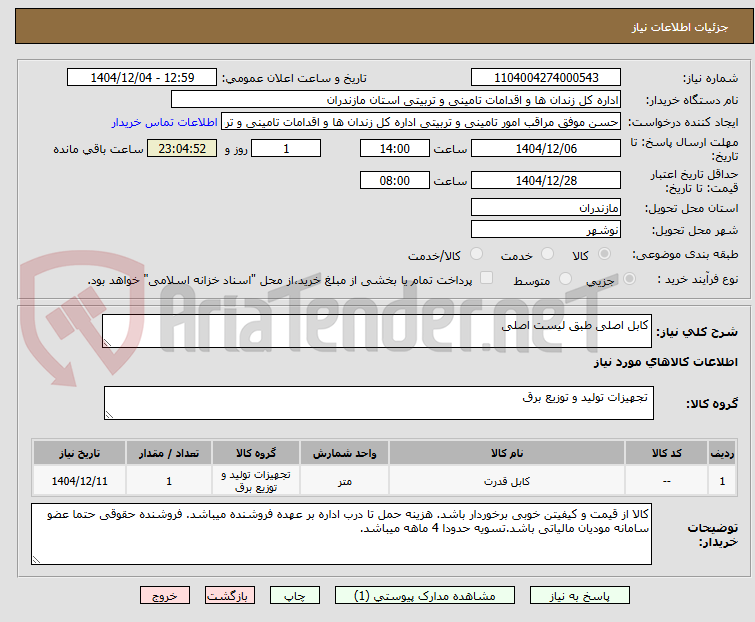 تصویر کوچک آگهی کابل اصلی طبق لیست اصلی