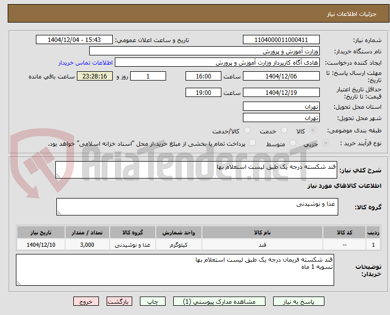 تصویر کوچک آگهی قند شکسته درجه یک طبق لیست استعلام بها