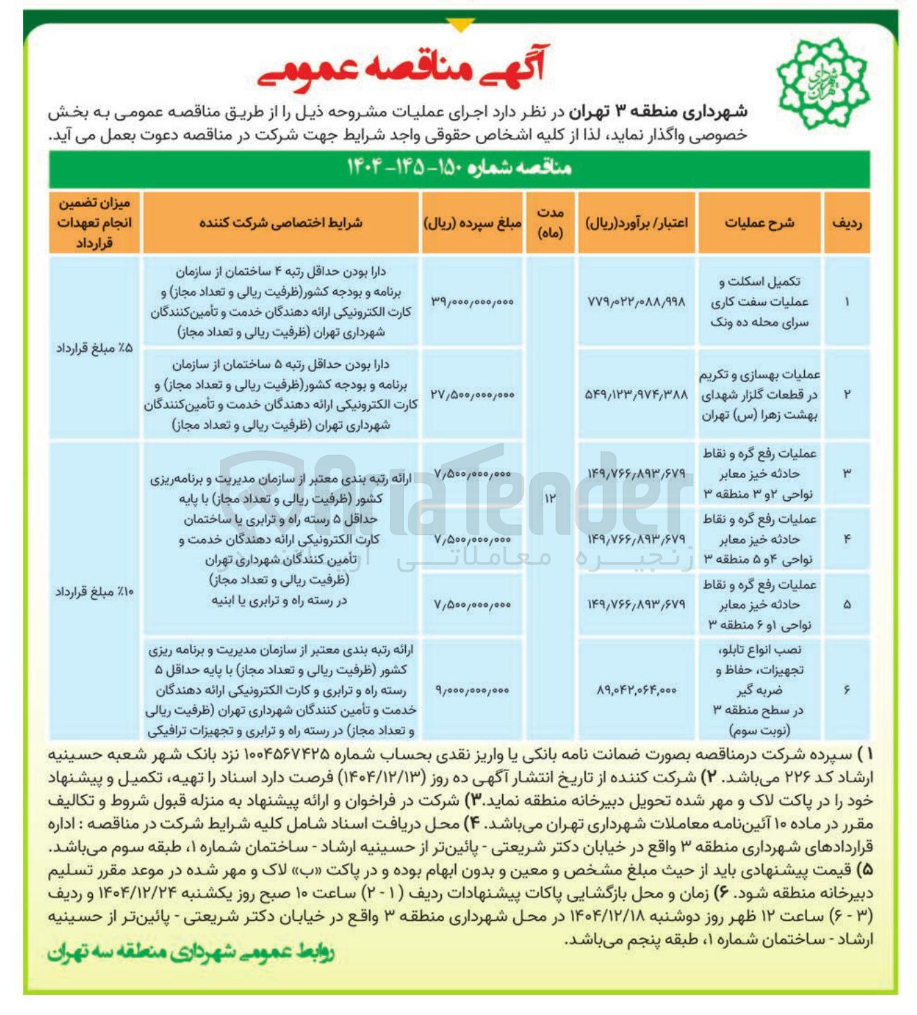 تصویر کوچک آگهی نصب انواع تابلو تجهیزات حفاظ و ضربه گیر در سطح منطقه ۳ نوبت سوم ) 

