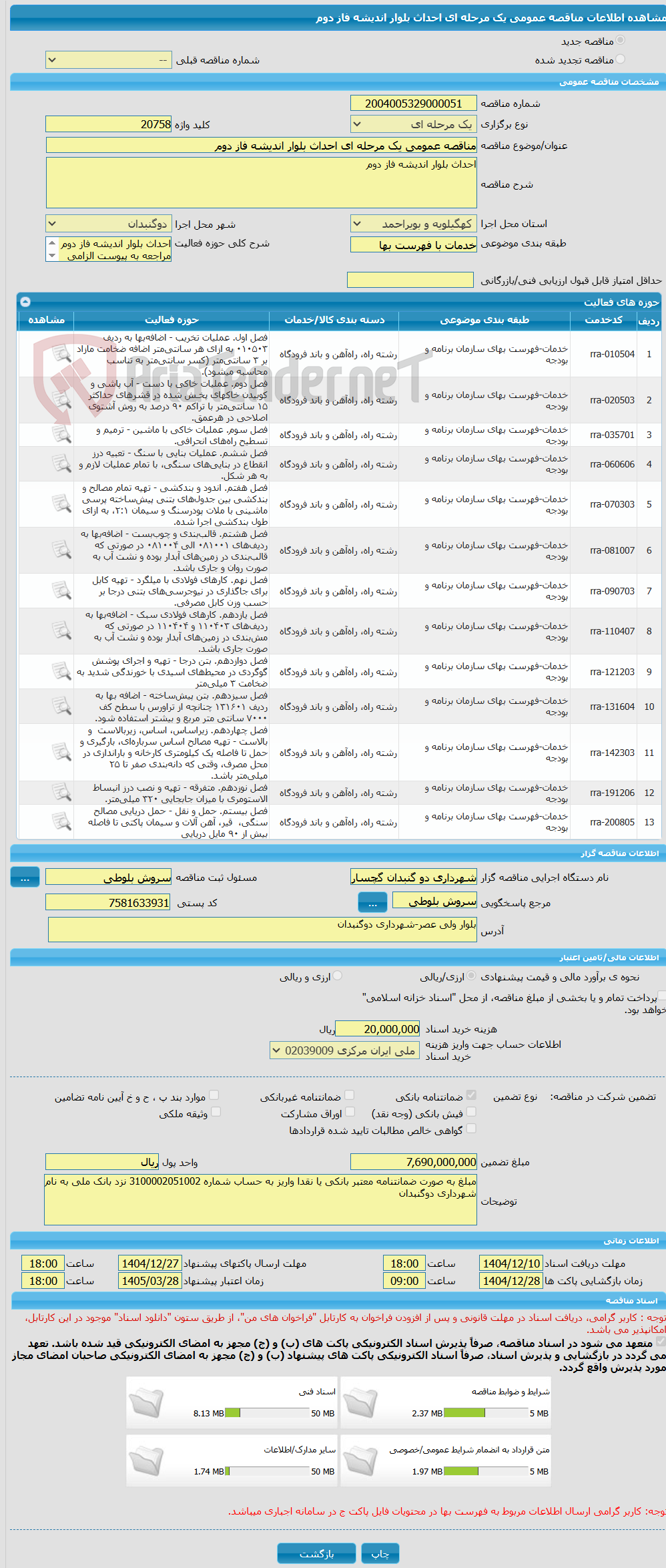 تصویر کوچک آگهی مناقصه عمومی یک مرحله ای احداث بلوار اندیشه فاز دوم