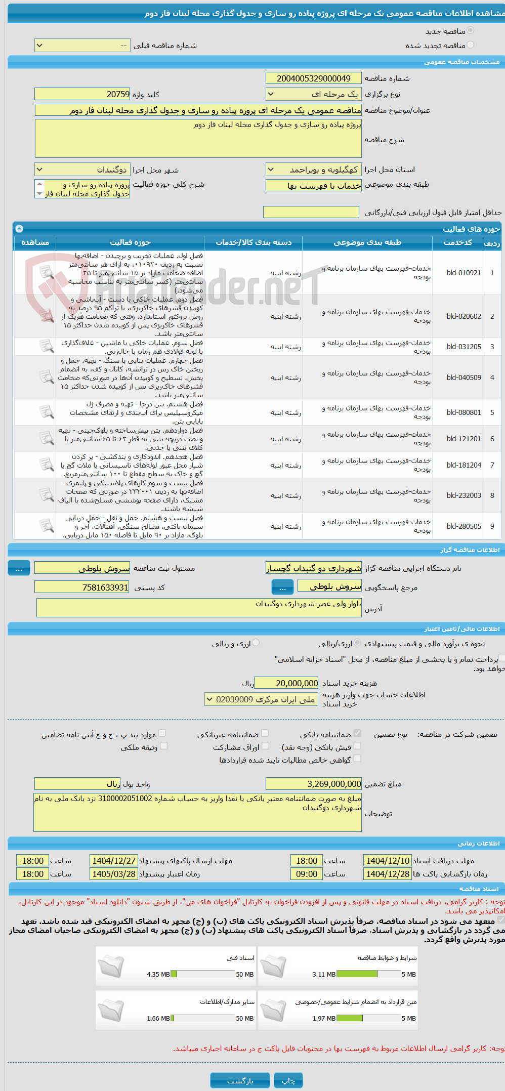 تصویر کوچک آگهی مناقصه عمومی یک مرحله ای پروژه پیاده رو سازی و جدول گذاری محله لبنان فاز دوم