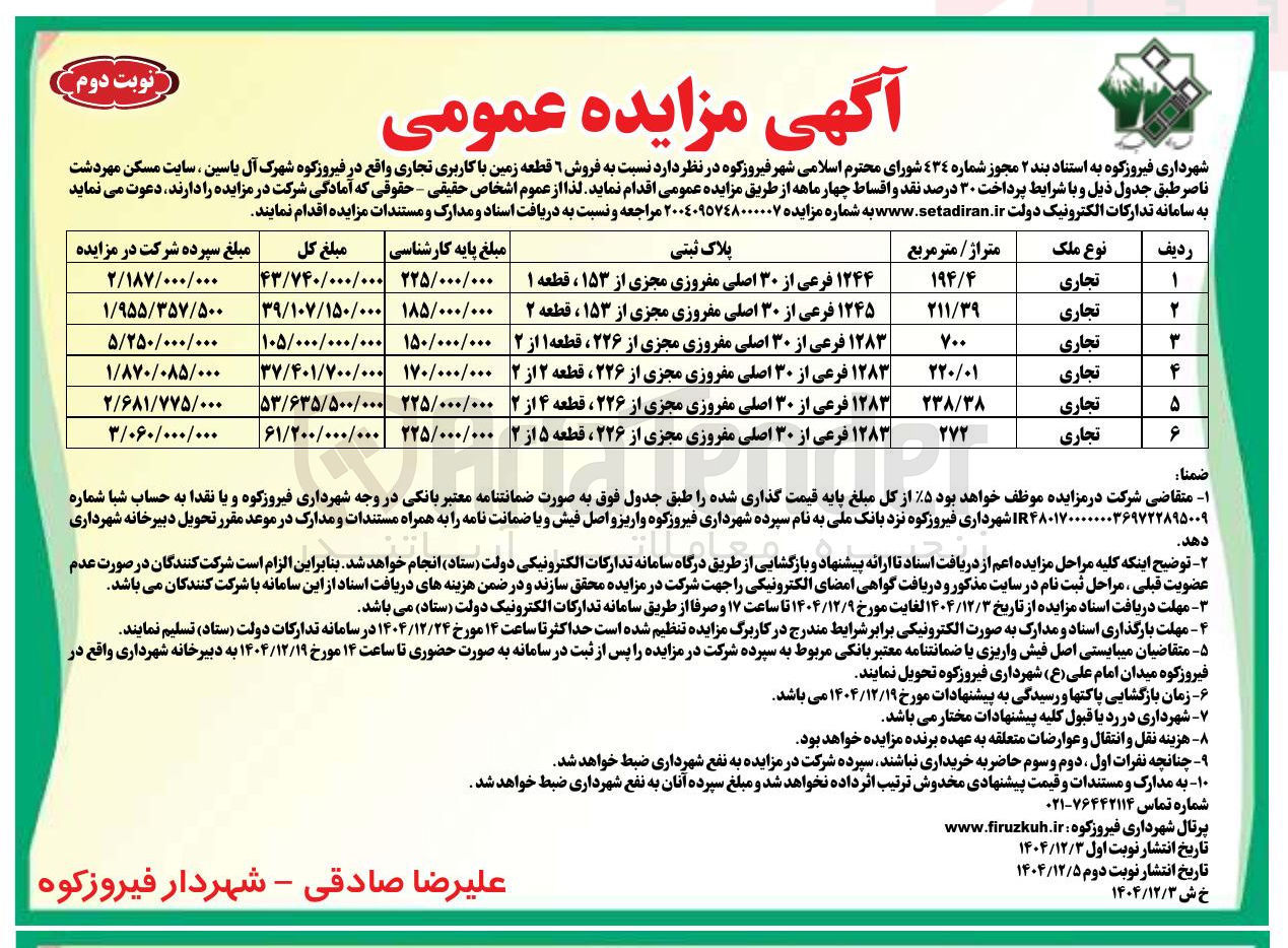 تصویر کوچک آگهی فروش ۶ قطعه زمین با کاربری تجاری