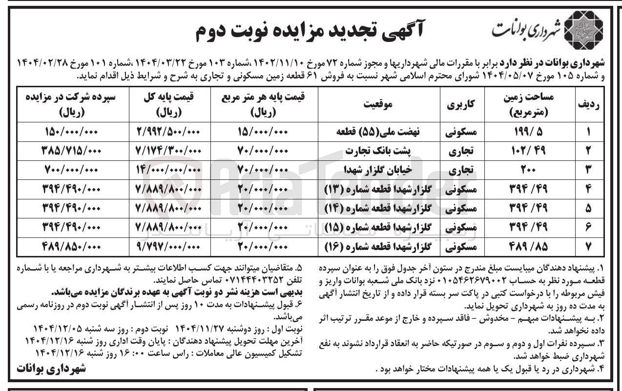 تصویر کوچک آگهی فروش ۶۱ قطعه زمین مسکونی و تجاری